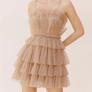 AKIRA Nude Polka Dot Tiered Tulle Dress